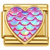 CT7683 Rainbow Mermaid Scales Heart Gold Italian Charm