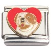 CT7709 White Brown Puppy Dog Red Heart Italian Charm