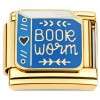 CT7856 Book Worm Dark Blue Gold Base Italian Charm