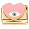 CT7862 Pink Heart Evil Eye Protection Gold Base Italian Charm
