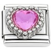 CT7874 Beaded Pink Bling Heart Italian Charm