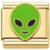 CT7888 Green Alien Head Goldtone Base Italian Charm