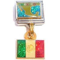 CT8241 Mexico Country and Flag Dangle Italian Charm