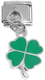 CT8654 Green Four Leaf Clover Dangle Italian Charm