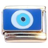 CT8718 Evil Eye Blue Background Gold Base Italian Charm