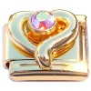 CT8742 Pink Bling Heart Goldtone Base Italian Charm