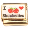 CT8829 I Love Strawberries Goldtone Base Italian Charm