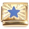 CT8833 Blue Star Burst Gold Base Italian Charm.