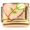 CT8845 Pink Heart Flower Gold Base Italian Charm.