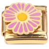 CT8846 Purple Yellow Flower Gold Base Italian Charm.