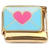 CT8898 Cute Pink Heart Envelope Letter Goldtone Base Italian Charm.