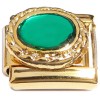 CT8901 Green Raised Bling Goldtone Base Italian Charm