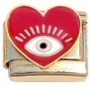 CT8993 Evil Eye Protection Red Heart Gold Base Italian Charm