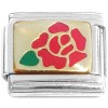 T436 Red Rose and Leaf Goldtone Italian Charm