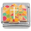 T922 Vintage Stained Glass Cross Italian Charm