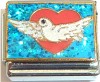 Bird in Heart on Blue Italian Charm