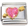 CT9882 Pink Sparkle Heart with Arrow Italian Charm