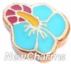 H1190 Blue Tropical Flower With Gold Trim Floating Locket Charm