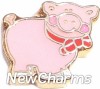 H1432G Pink Pig Gold Trim Floating Locket Charm