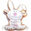 H1433G Happy Bunny Rabbit Gold Trim Floating Locket Charm