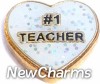 H1647 Number One Teacher On White Heart Floating Locket Charm