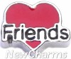 H7198 Friends On Red Heart Silver Trim Floating Locket Charm