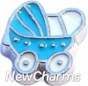 H7517 Blue Baby Stroller Floating Locket Charm