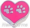 H7691 Silver Paws On Pink Heart Floating Locket Charm