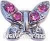 H7698 Butterfly With Pink Stones Floating Locket Charm