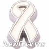 H7740 White Ribbon With Silver Trim Floating Locket Charm