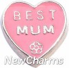 H7848 Best Mum Pink Heart Floating Locket Charm
