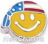 H7877 US Flag Patriotic Smiley Face Floating Locket Charm