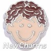 H7902 Dark Brown Curly Hair Boy Floating Locket Charm