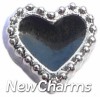 H8033 Silver And Black Heart Floating Locket Charm