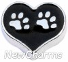 H8175 Silver Paws on Black Heart Floating Locket Charm