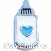 H8231 Blue Heart Baby Bottle Floating Locket Charm