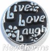 H9816 Live Love Laugh Black Floating Locket Charm