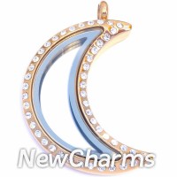 SG83 Stainless Steel Gold Moon CZ Floating Locket