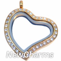 SG93 Stainless Steel Gold CZ Curvy Heart Locket