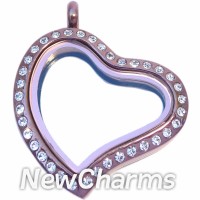 SR93 Stainless Steel Rose Gold CZ Curvy Heart Locket