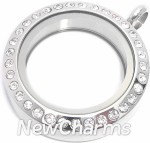 SS51  Stainless Steel Silver CZ Small Round Floating Locket