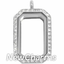 SS79 Stainless Steel Silver  Big Emerald Cut CZ Locket