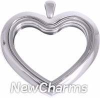SS90 Stainless Steel Silver Big Heart Floating Locket
