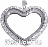 SS91 Stainless Steel Silver Big CZ Heart Floating Locket