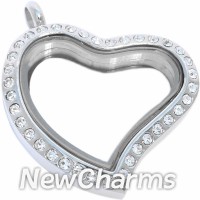 SS93 Stainless Steel Silver Big Curvy CZ Heart Floating Locket