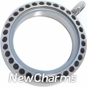 Stainless Steel Silver Black Ice CZ Medium Round Locket