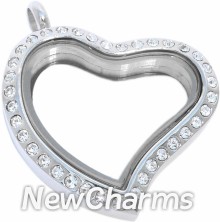 VS99 Alloy Silver CZ XL Curvy Heart Locket
