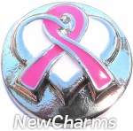 GS506 Pink Ribbon White Heart Snap Charm