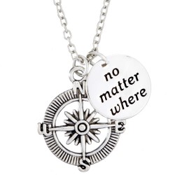 N80 No Matter Where Compass Stamped Necklace