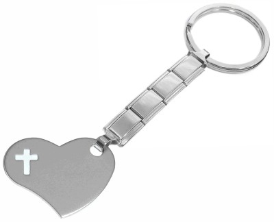 Keychain White Cross on Heart